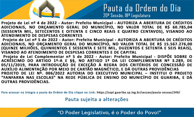 PAUTA 20ª SESSÃO ORDINÁRIA