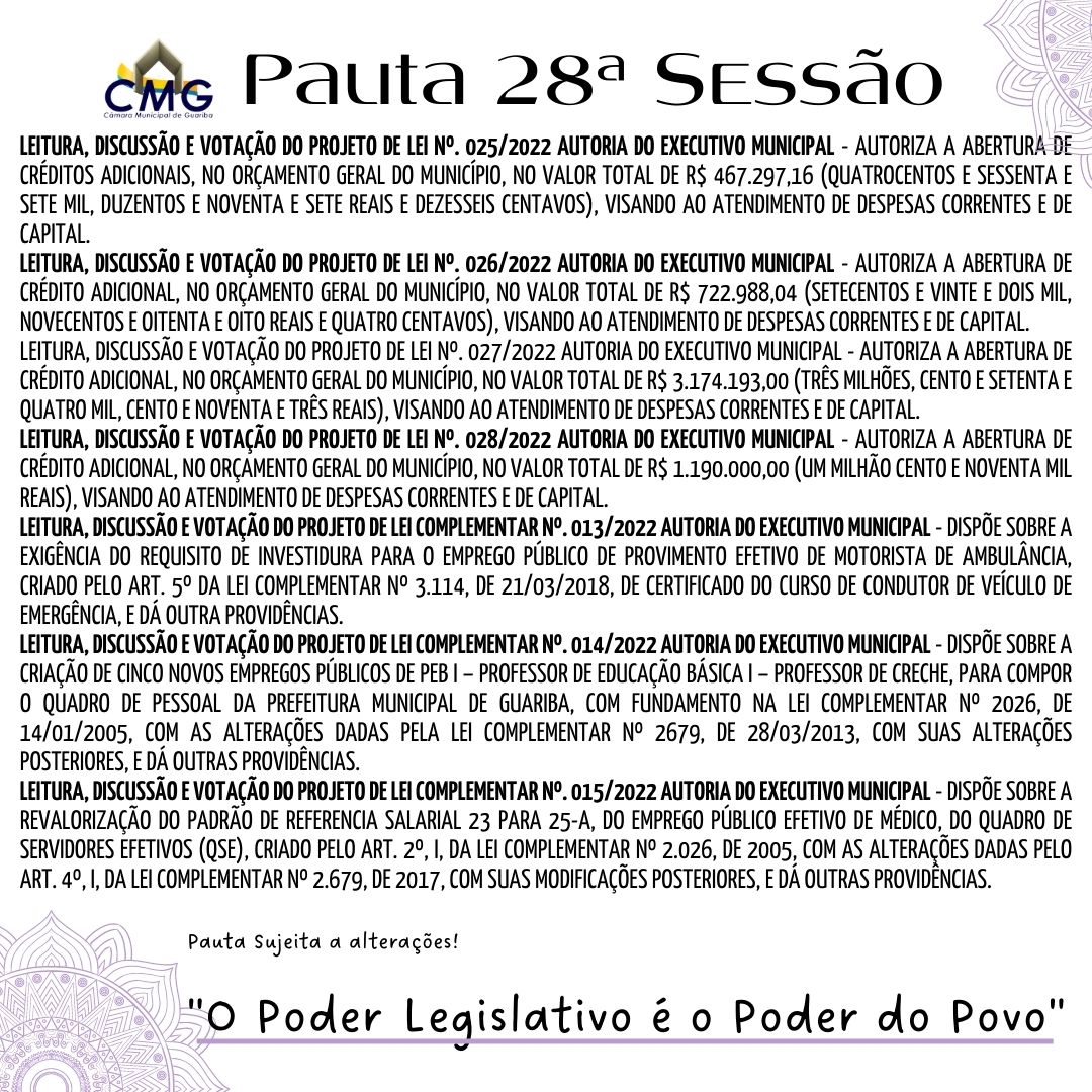 Pauta 28 Sessão