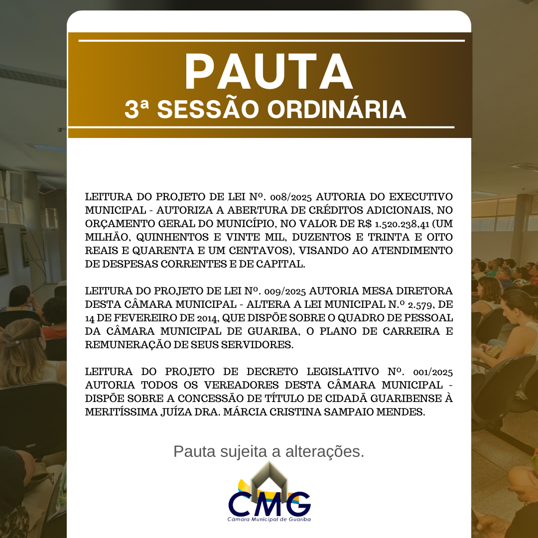 Pauta 3ª Sessão Ordinária