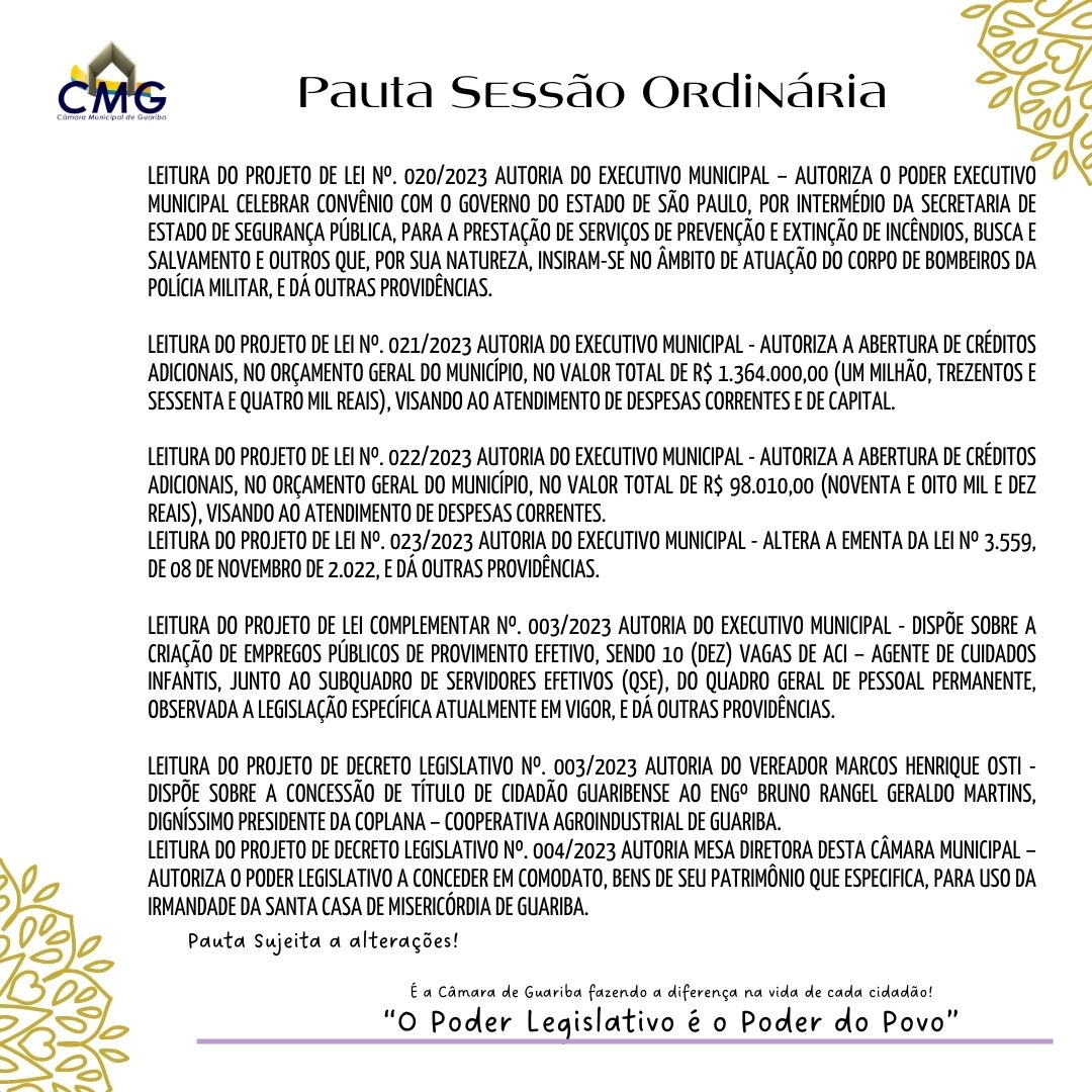 Pauta 44ª sessão ordinaria 18ª Legislatura