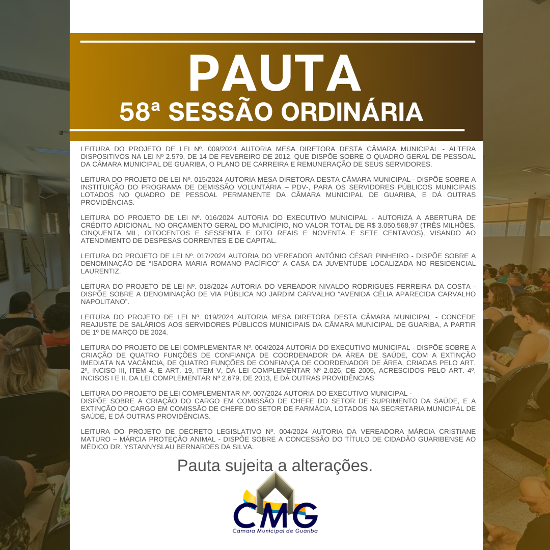 Pauta 61ª Sessão