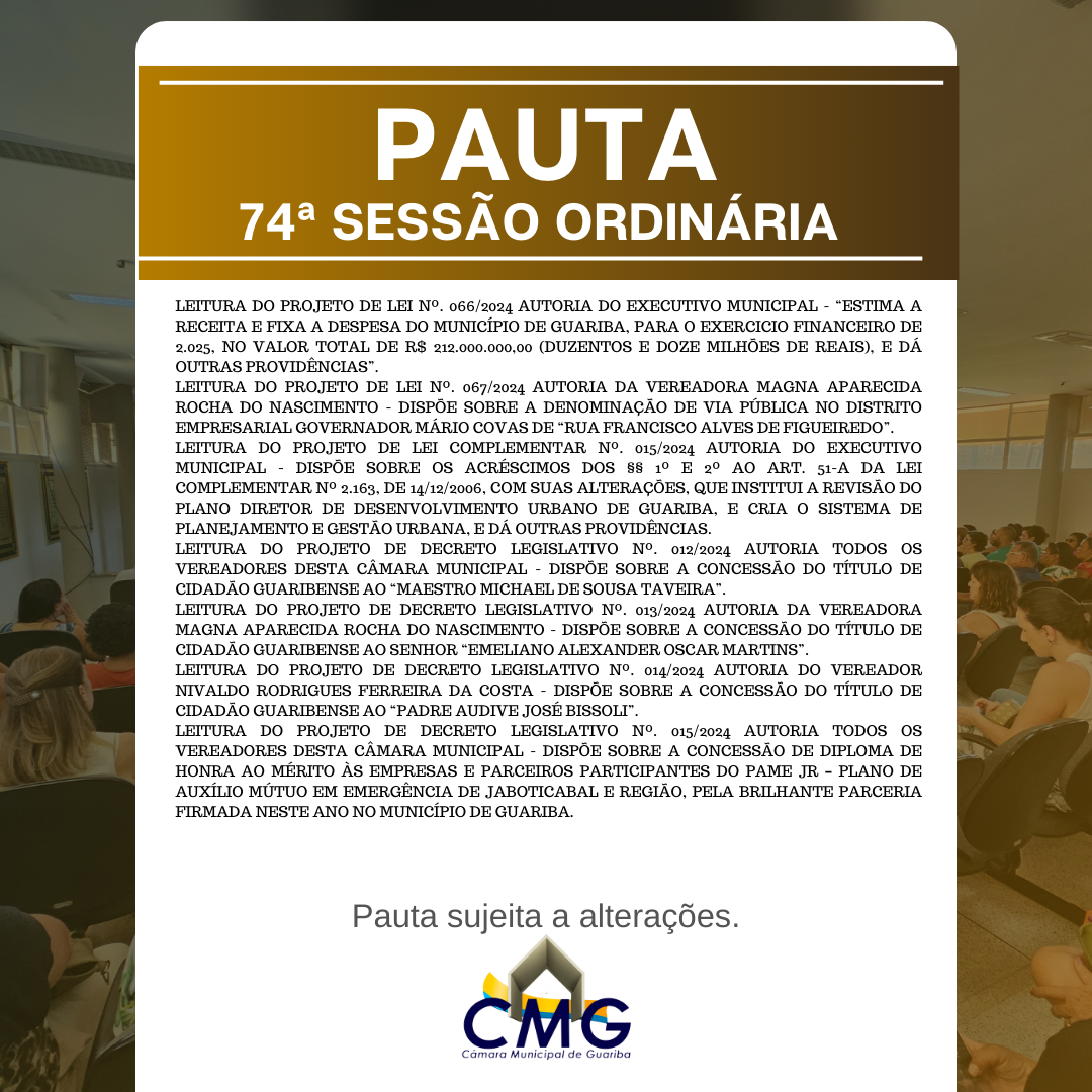 Pauta 74 Sessão Ordinária