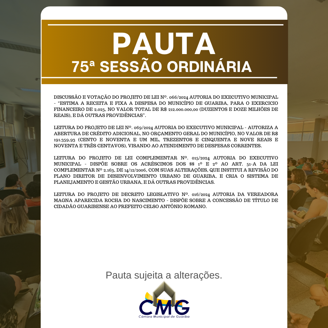 Pauta 75ª. Sessão Ordinária