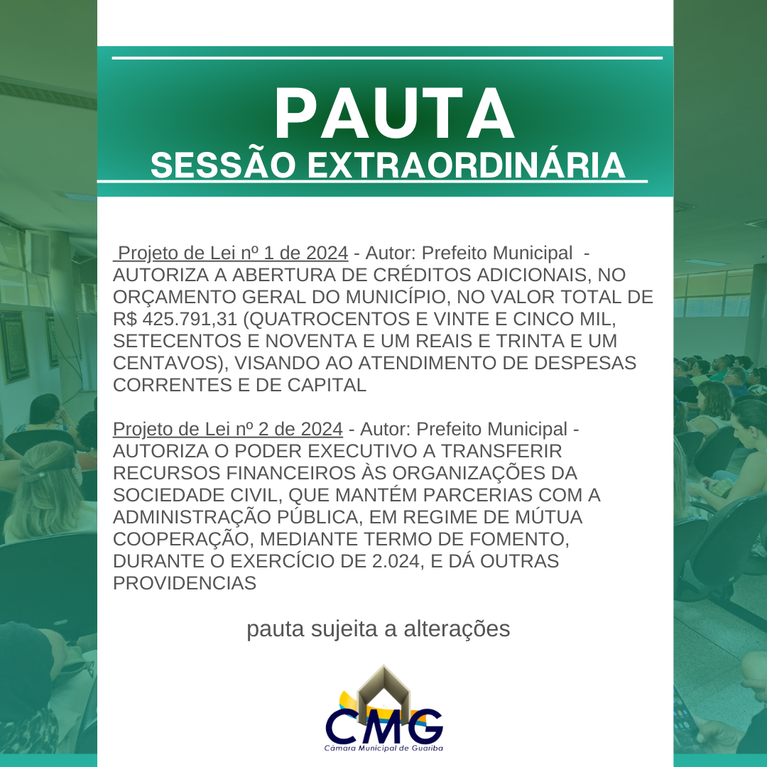 Pauta Sessão Extraordinária