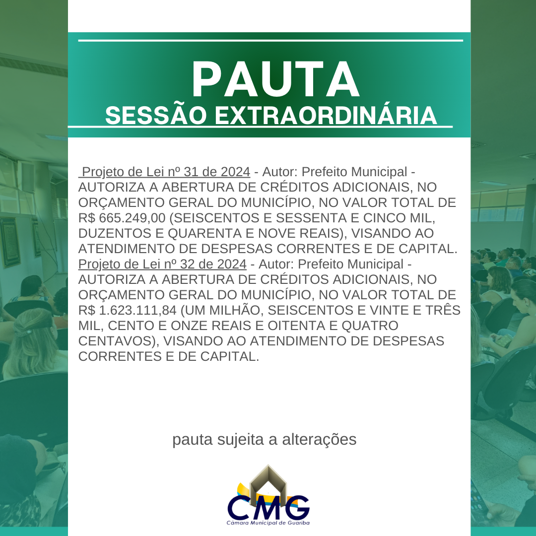 Pauta Sessão Extrordinária